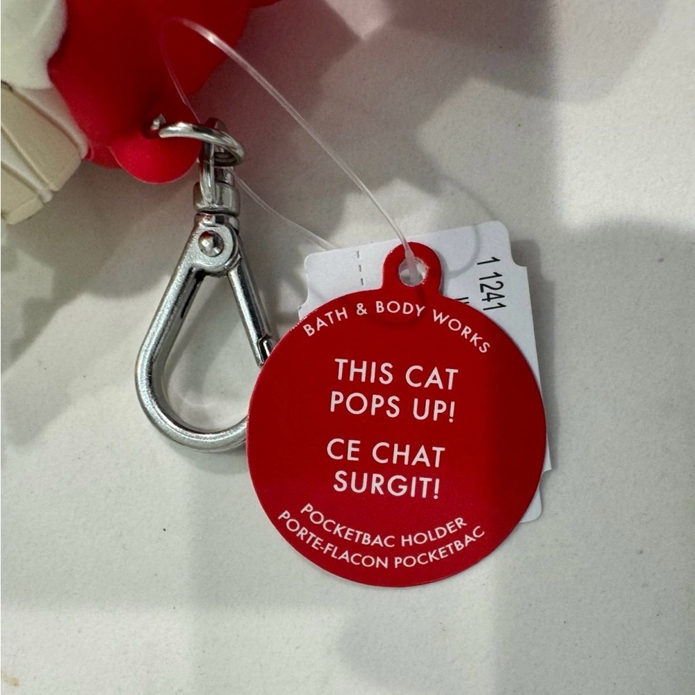 NEW Bath & Body Works Holiday Kitty Cat Pop Up PocketBac Holder Key Chain - Picture 2 of 7